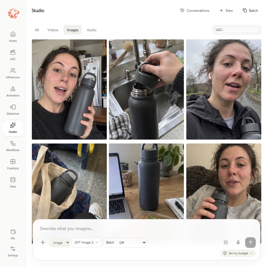 Interface réelle · médias de démonstration : formats et modèles de génération